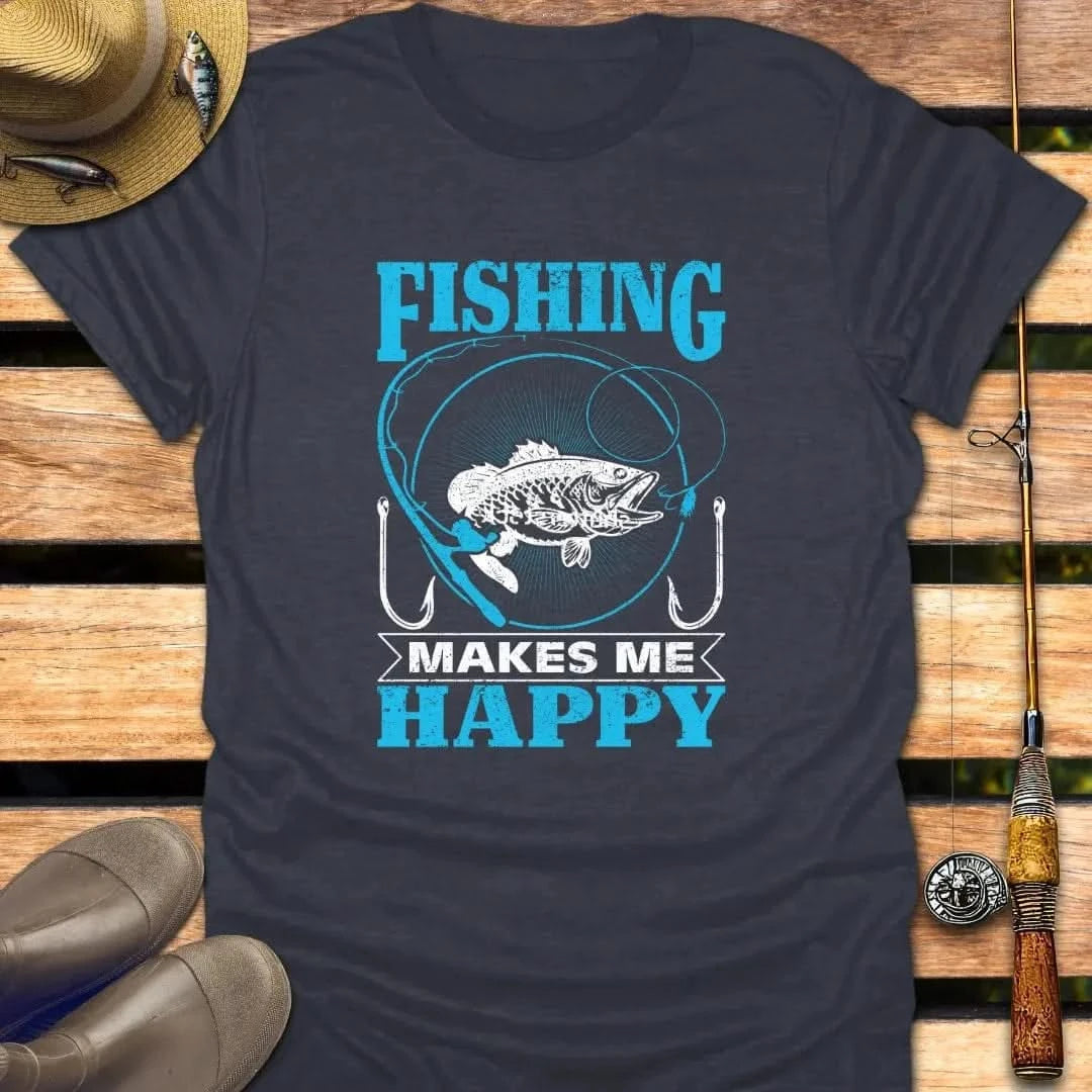 FISHING MAKES ME HAPPY T-Shirt FISHING T-Shirt Heather Navy / S