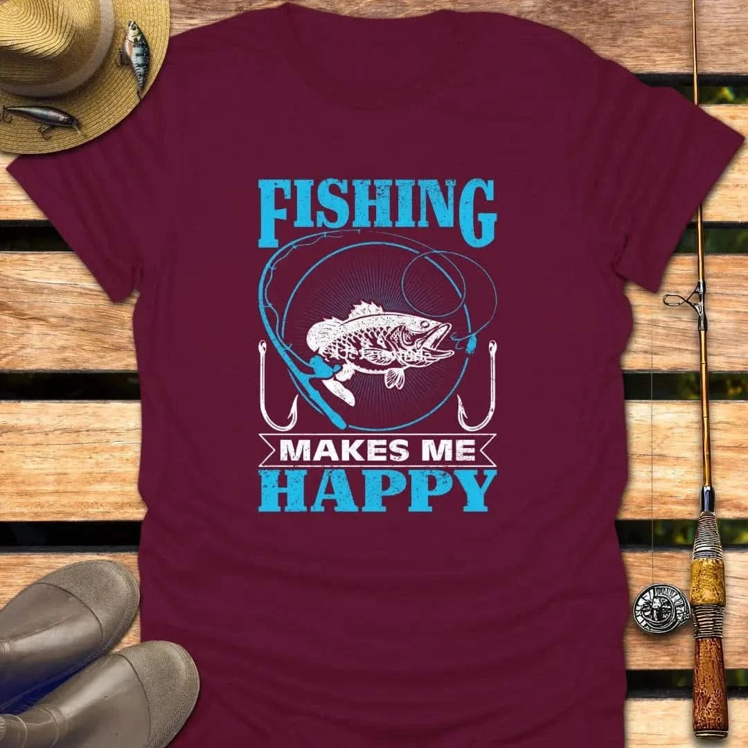 FISHING MAKES ME HAPPY T-Shirt FISHING T-Shirt Maroon / S