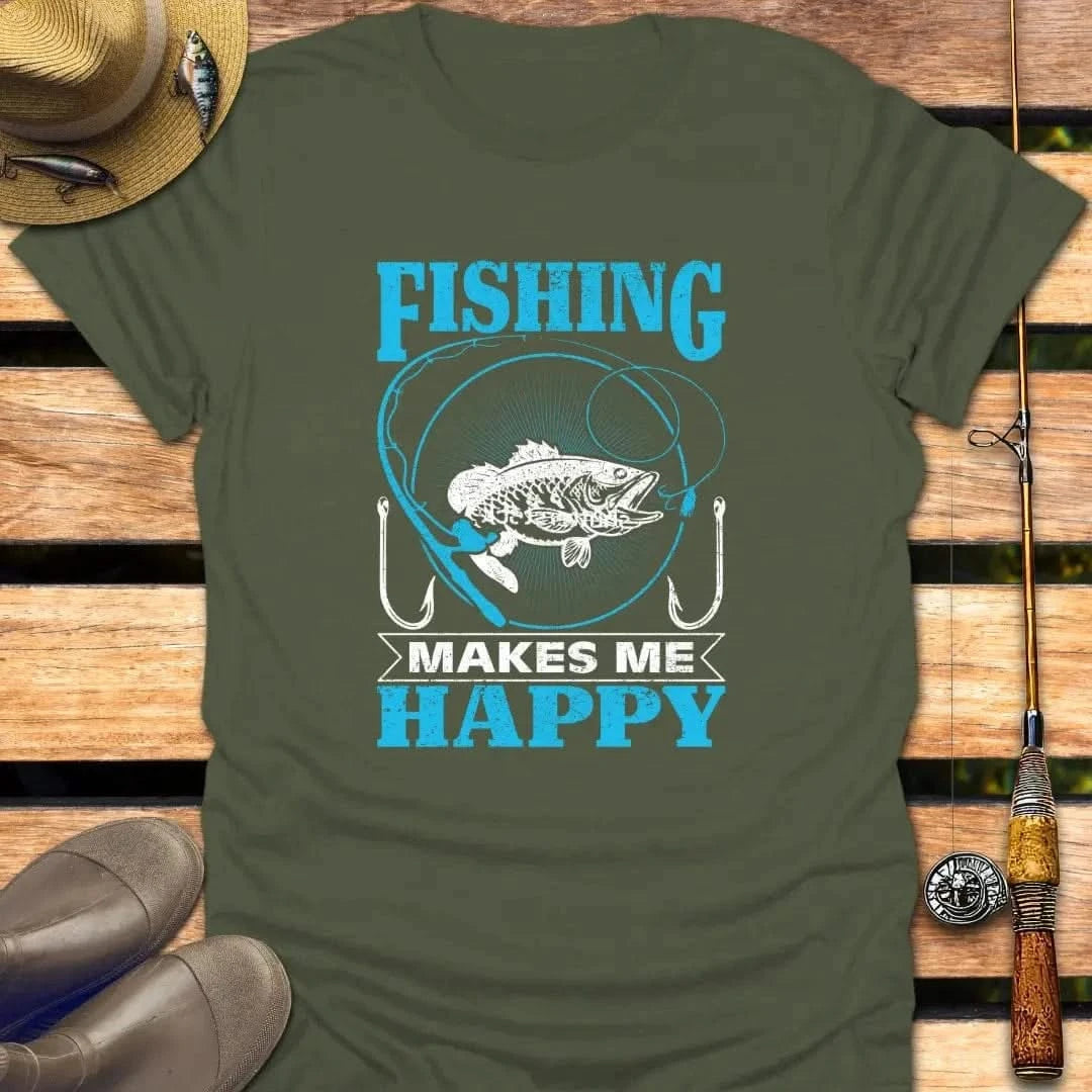FISHING MAKES ME HAPPY T-Shirt FISHING T-Shirt Military Green / S