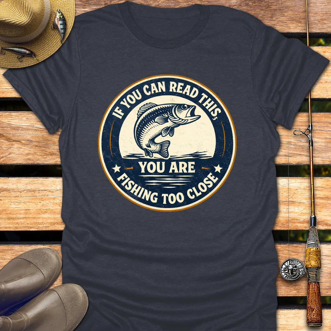 FISHING TOO CLOSE BADGE T-Shirt FISHING T-Shirt Heather Navy / S