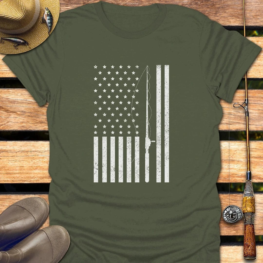 FLAG & FISHING T-Shirt FISHING T-Shirt Military Green / S
