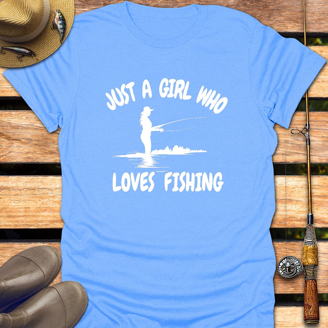 GIRL LOVES FISHING T-Shirt FISHING T-Shirt Carolina Blue / S