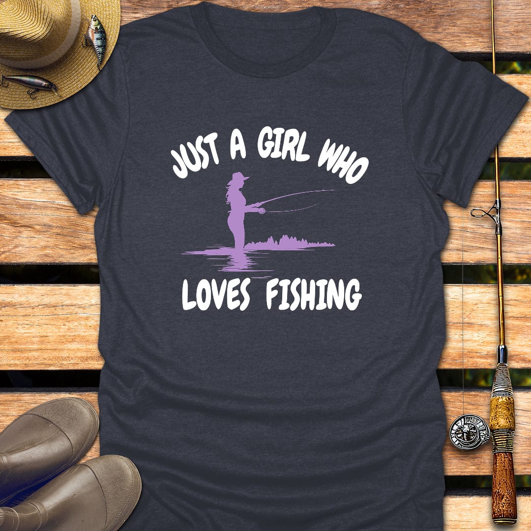GIRL LOVES FISHING T-Shirt FISHING T-Shirt Heather Navy / S