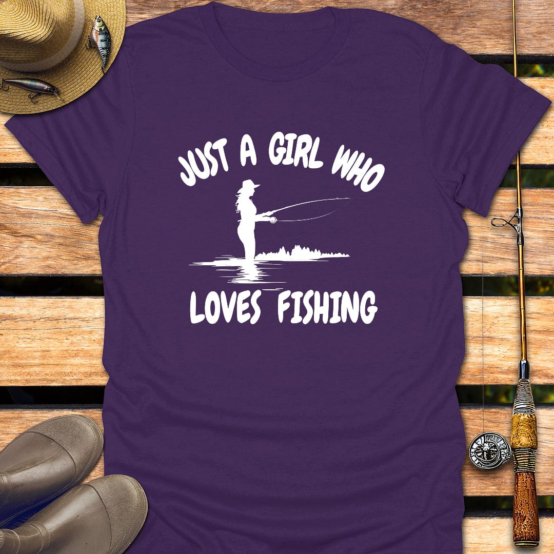 GIRL LOVES FISHING T-Shirt FISHING T-Shirt Purple / S