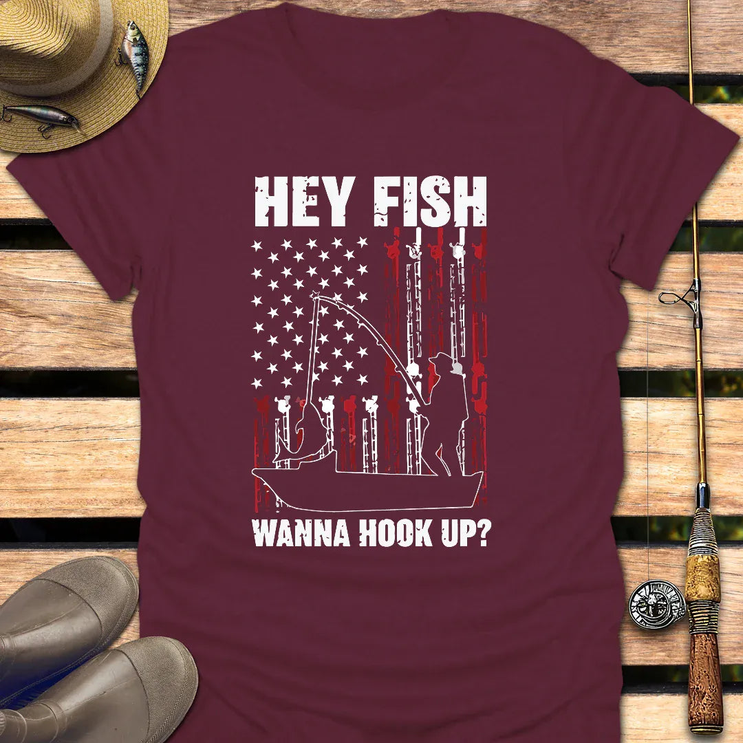 HEY FISH T-Shirt FISHING T-Shirt Maroon / S
