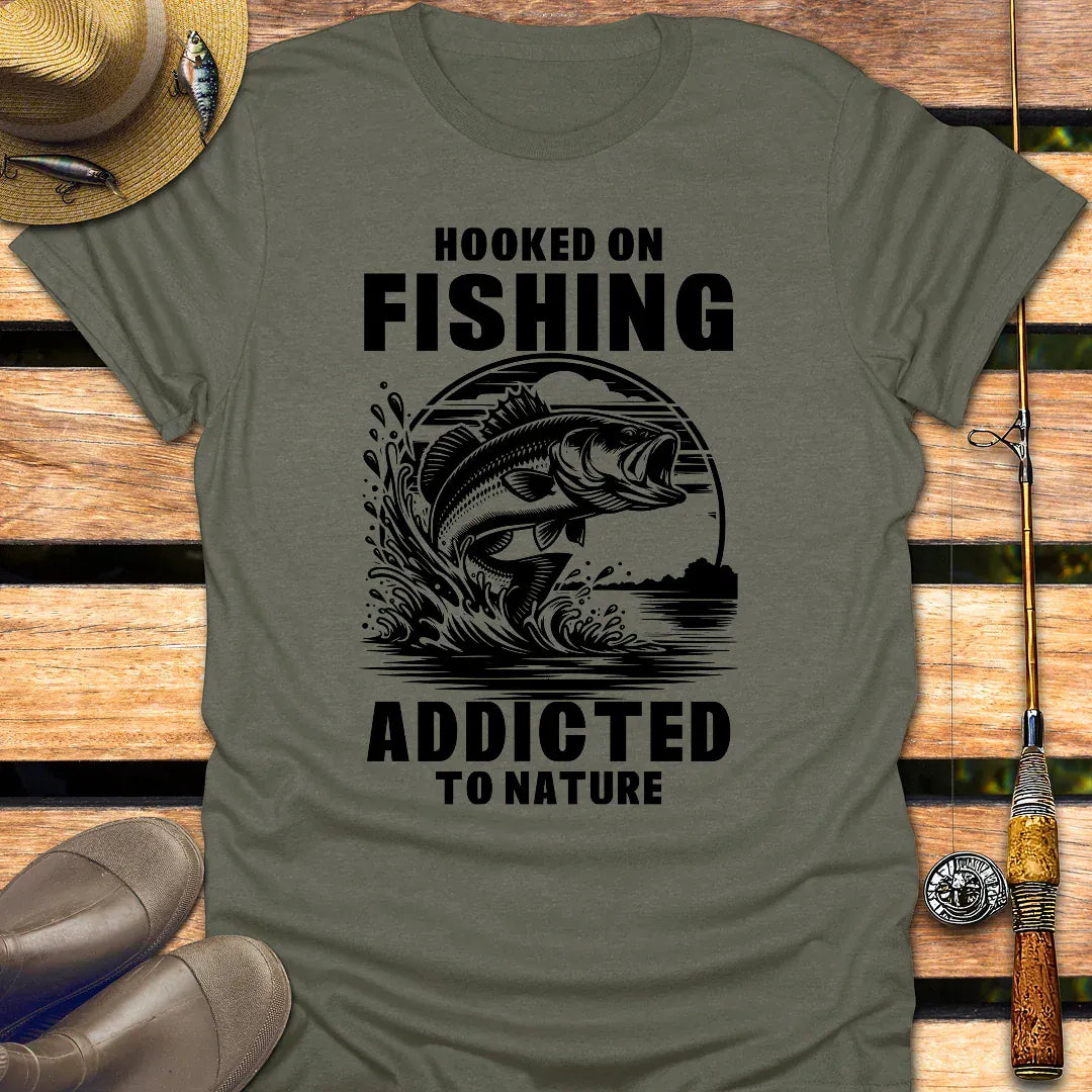 HOOKED ON FISHING T-Shirt FISHING T-Shirt Heather Military Green / S