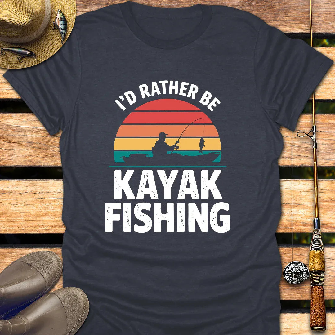 I'D RATHER BE KAYAK FISHING T-Shirt FISHING T-Shirt Heather Navy / S
