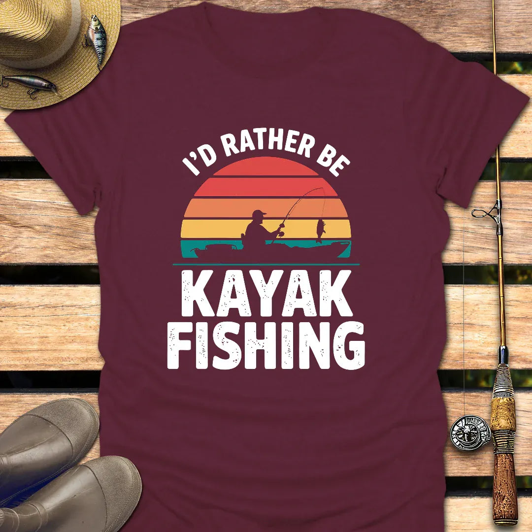 I'D RATHER BE KAYAK FISHING T-Shirt FISHING T-Shirt Maroon / S