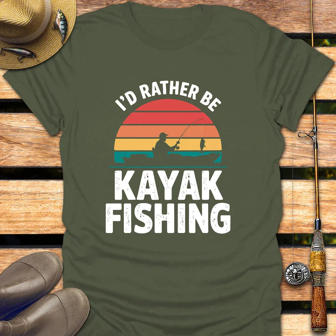 I'D RATHER BE KAYAK FISHING T-Shirt FISHING T-Shirt Military Green / S