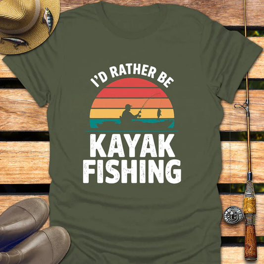 I'D RATHER BE KAYAK FISHING T-Shirt FISHING T-Shirt Military Green / S