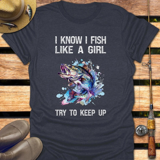 I FISH LIKE A GIRL T-Shirt FISHING T-Shirt Heather Navy / S