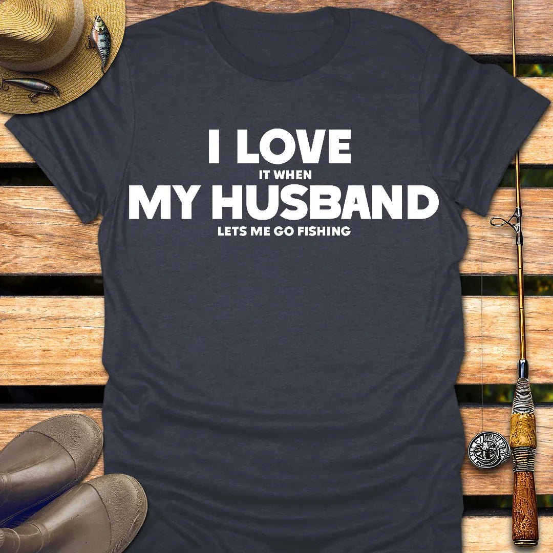 I LOVE MY HUSBAND T-Shirt FISHING T-Shirt Heather Navy / S