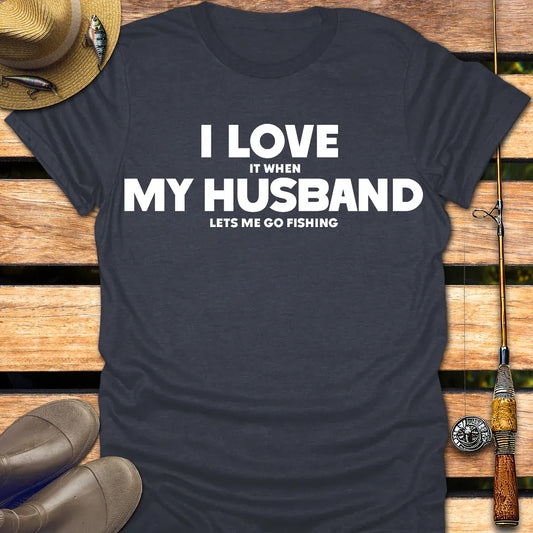 I LOVE MY HUSBAND T-Shirt FISHING T-Shirt Heather Navy / S