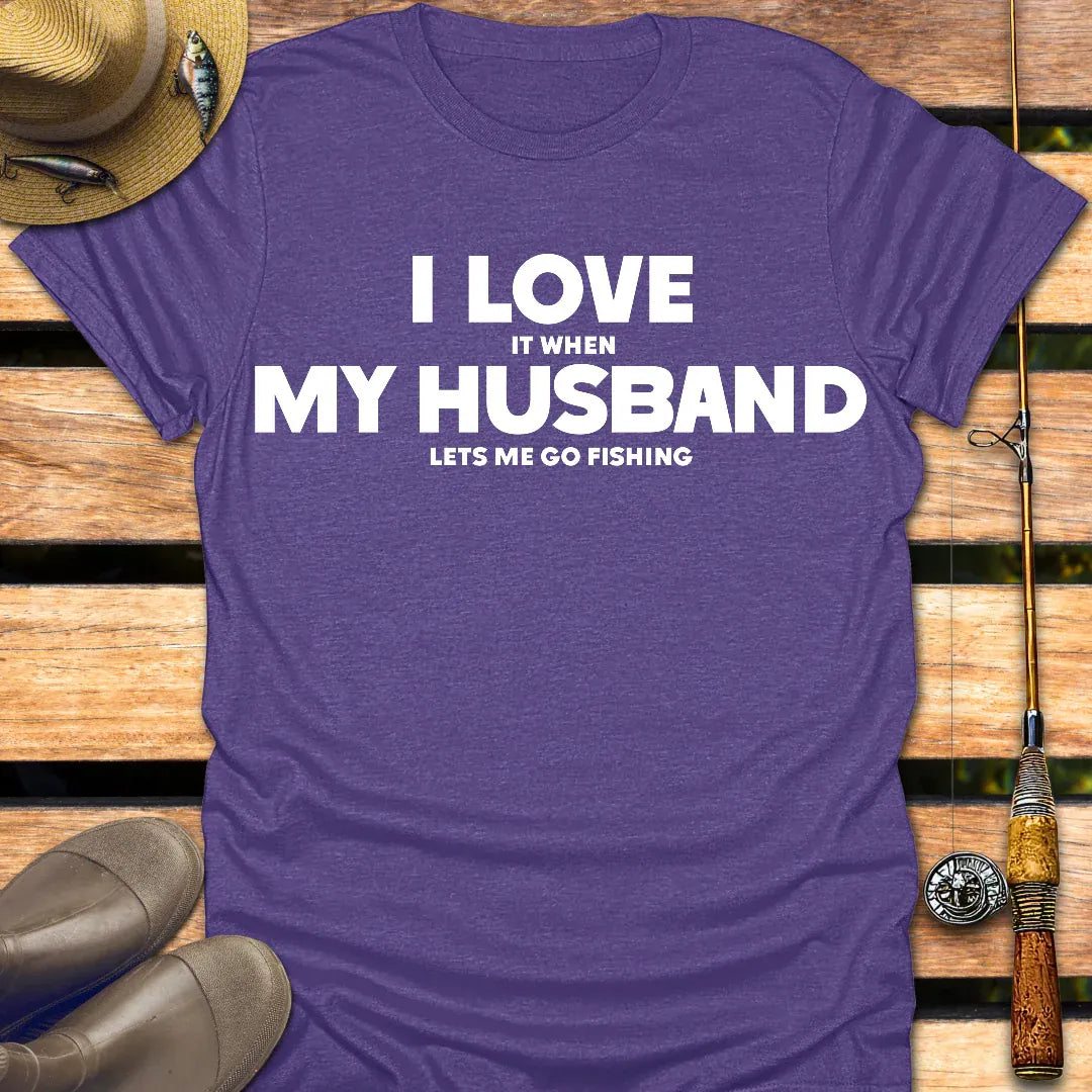 I LOVE MY HUSBAND T-Shirt FISHING T-Shirt Heather Purple / S