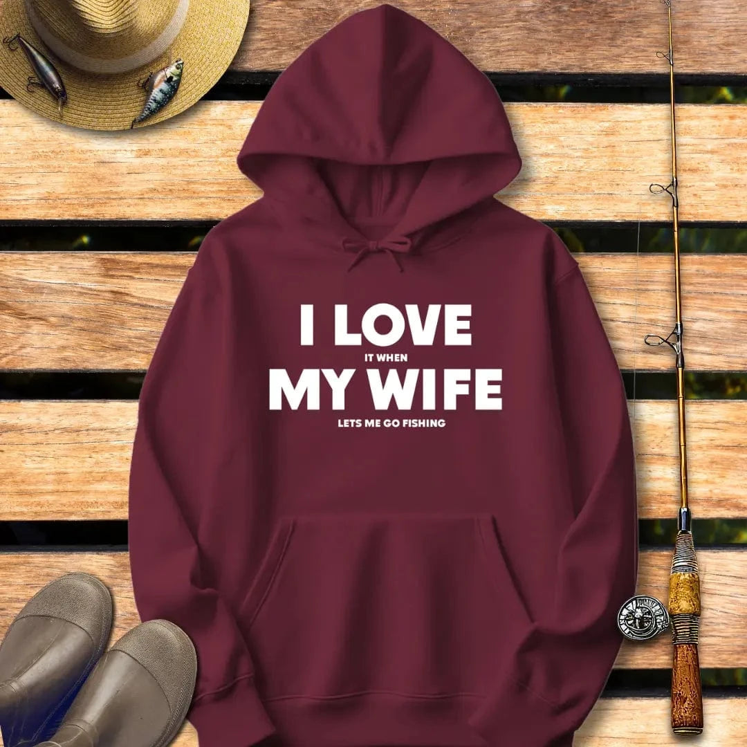 I LOVE MY WIFE Hoodie FISHING Hoodie Maroon / S