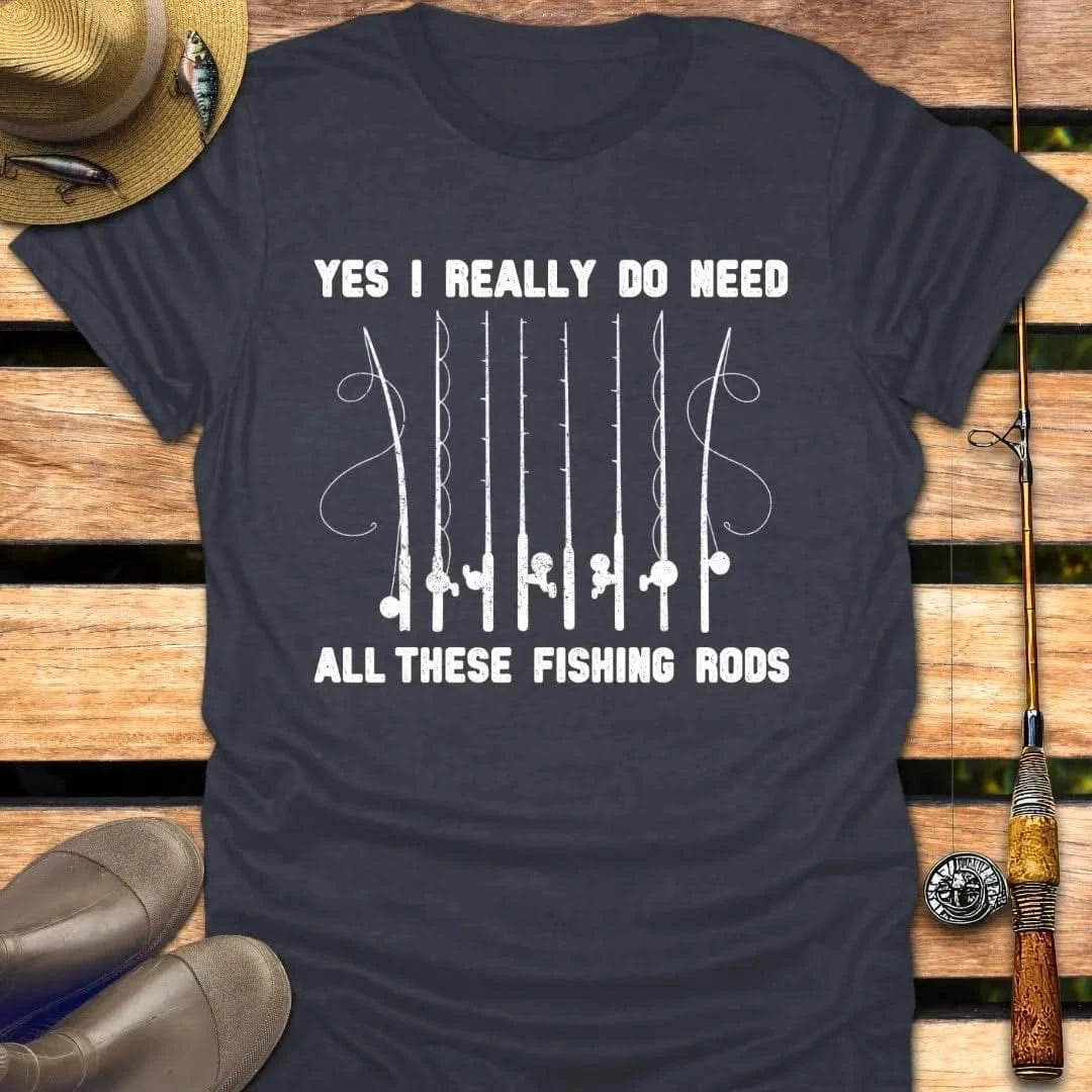 I NEED ALL RODS T-Shirt FISHING T-Shirt Heather Navy / S