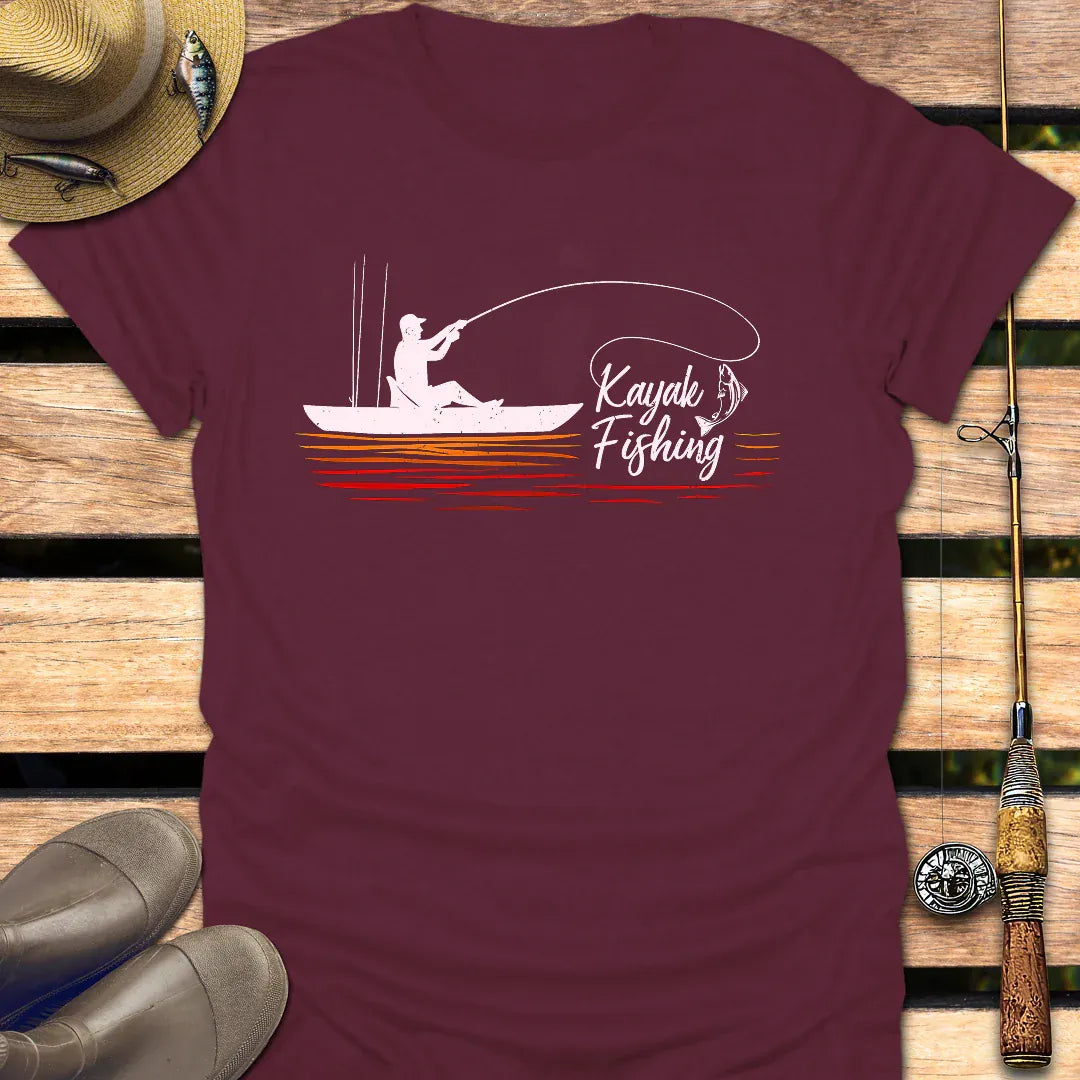 KAYAK FISHING CAST T-Shirt FISHING T-Shirt Maroon / S