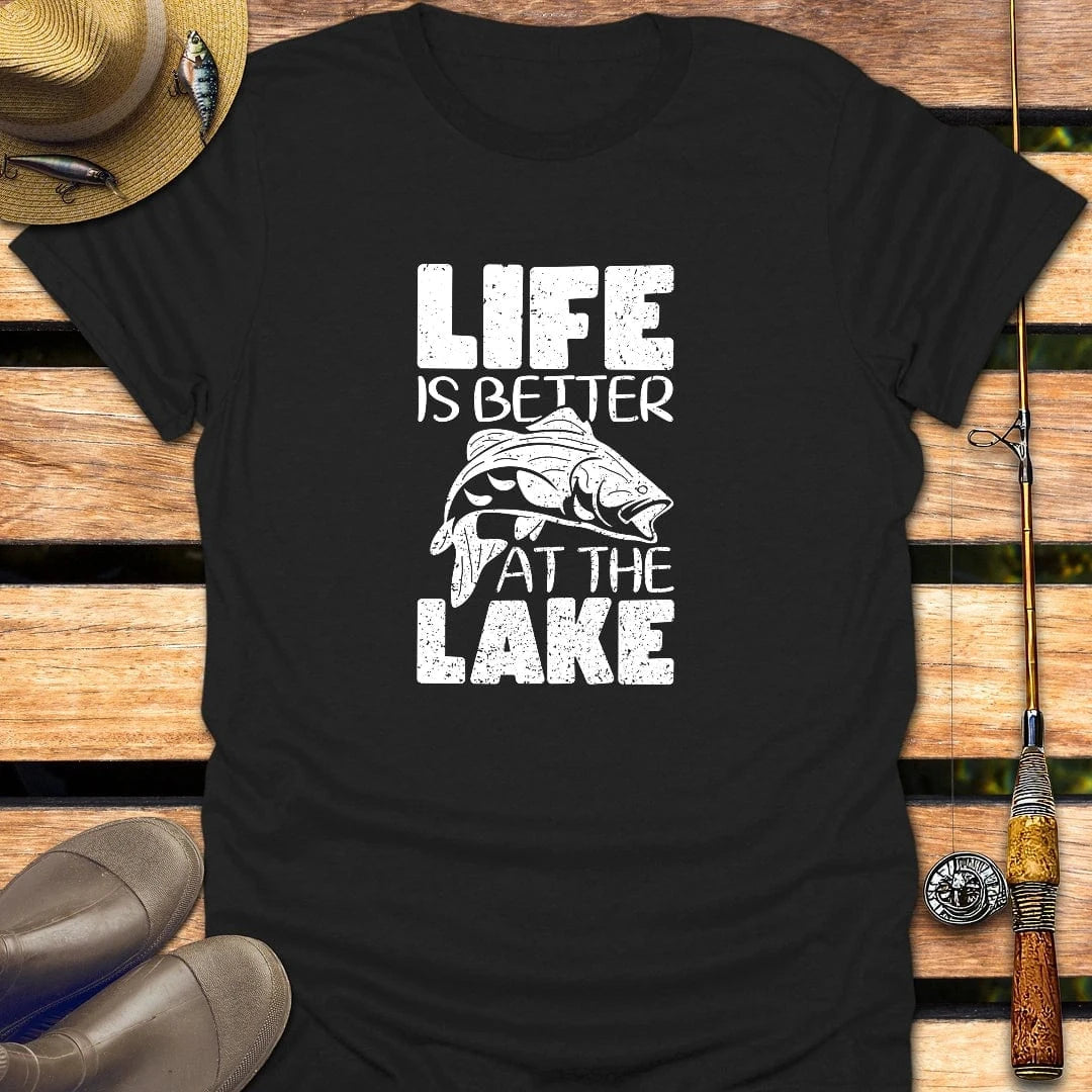 LIFE IS BETTER AT LAKE T-Shirt FISHING T-Shirt Black / S