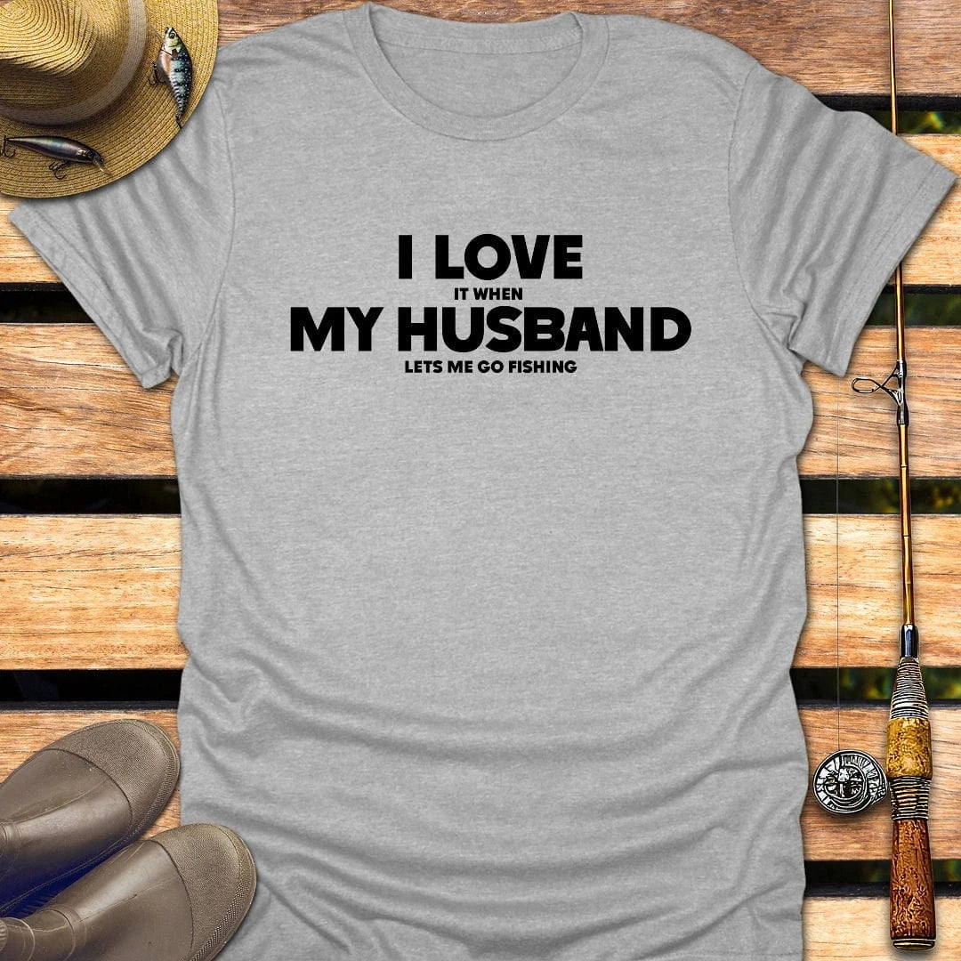 LOVE MY HUSBAND T-Shirt FISHING T-Shirt Sport Grey / S