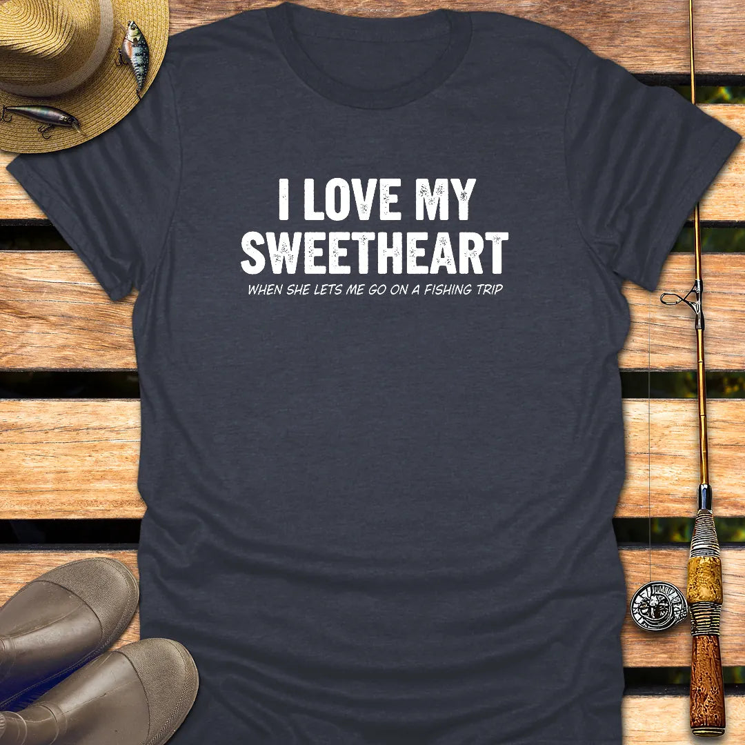 LOVE MY SWEETHEART T-Shirt FISHING T-Shirt Heather Navy / S