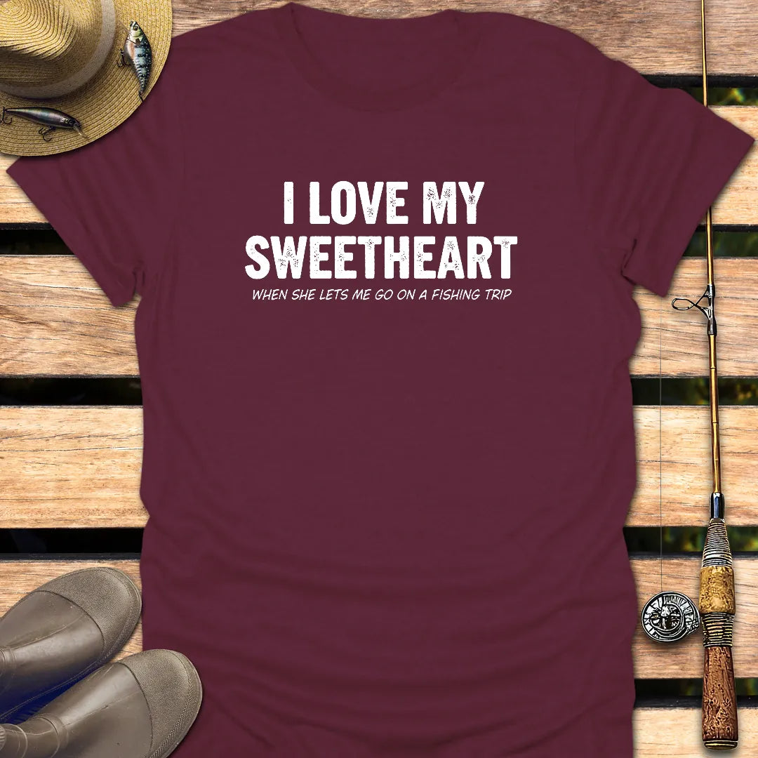LOVE MY SWEETHEART T-Shirt FISHING T-Shirt Maroon / S