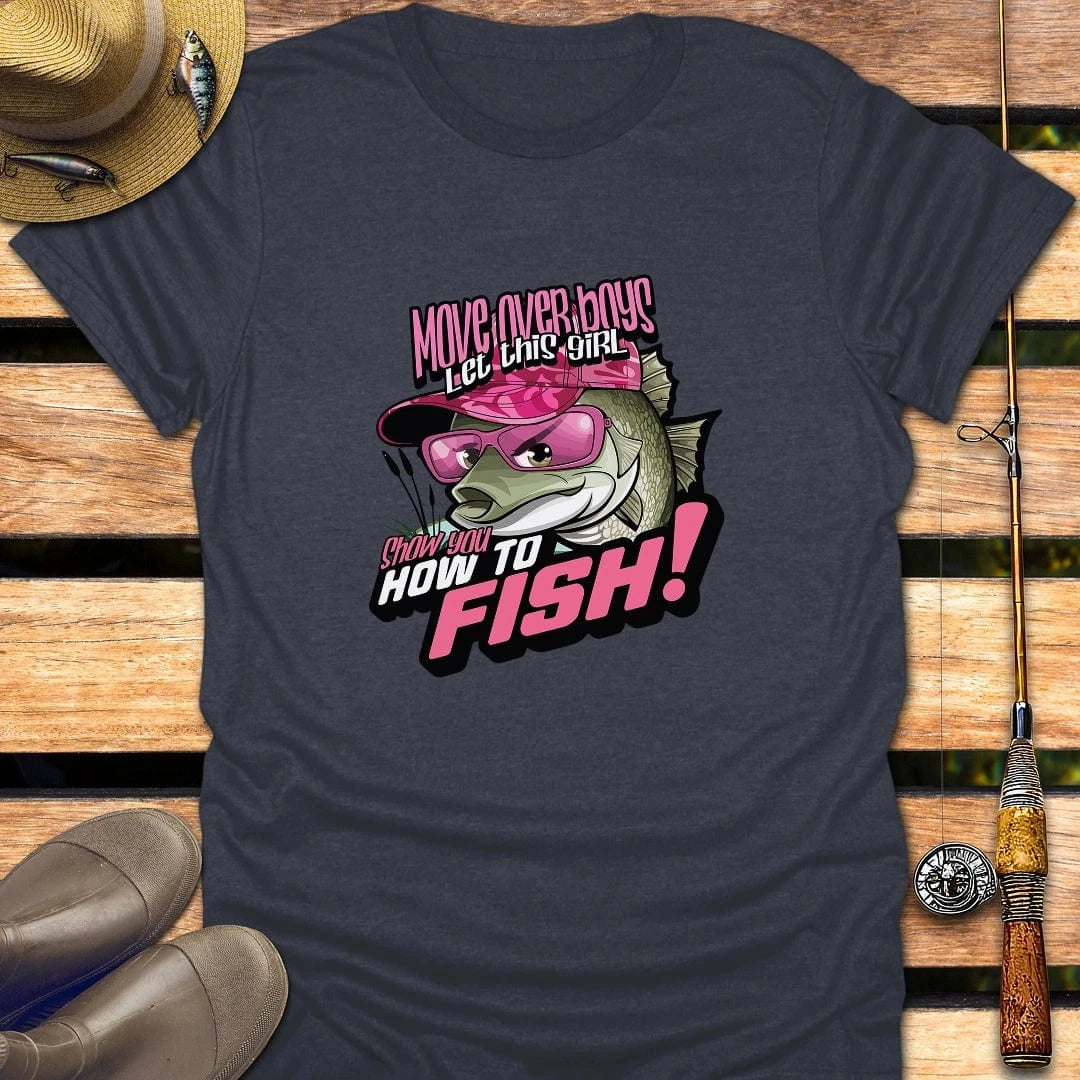 MOVE OVER BOYS T-Shirt FISHING T-Shirt Heather Navy / S