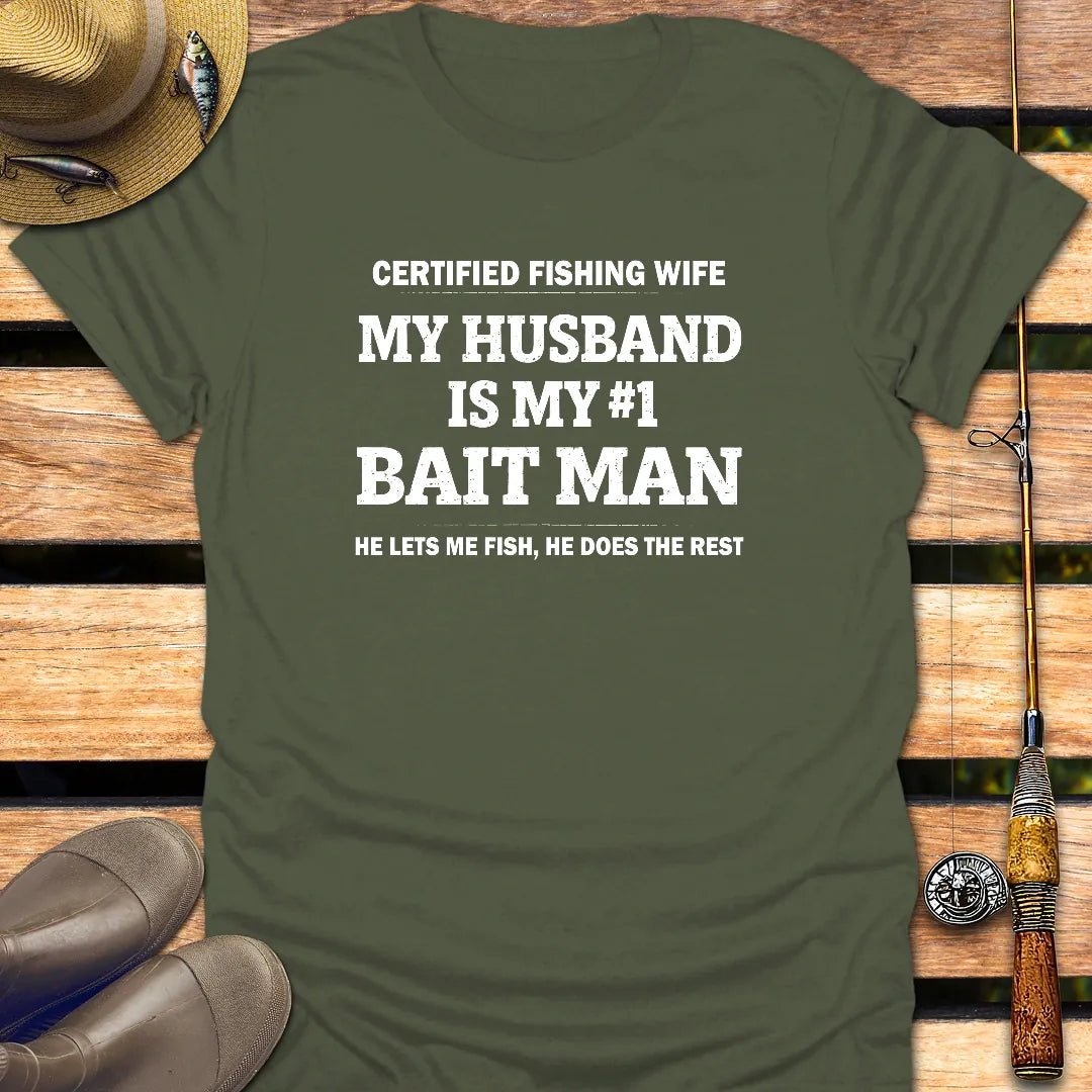 MY #1 HUSBAND T-Shirt FISHING T-Shirt Military Green / S