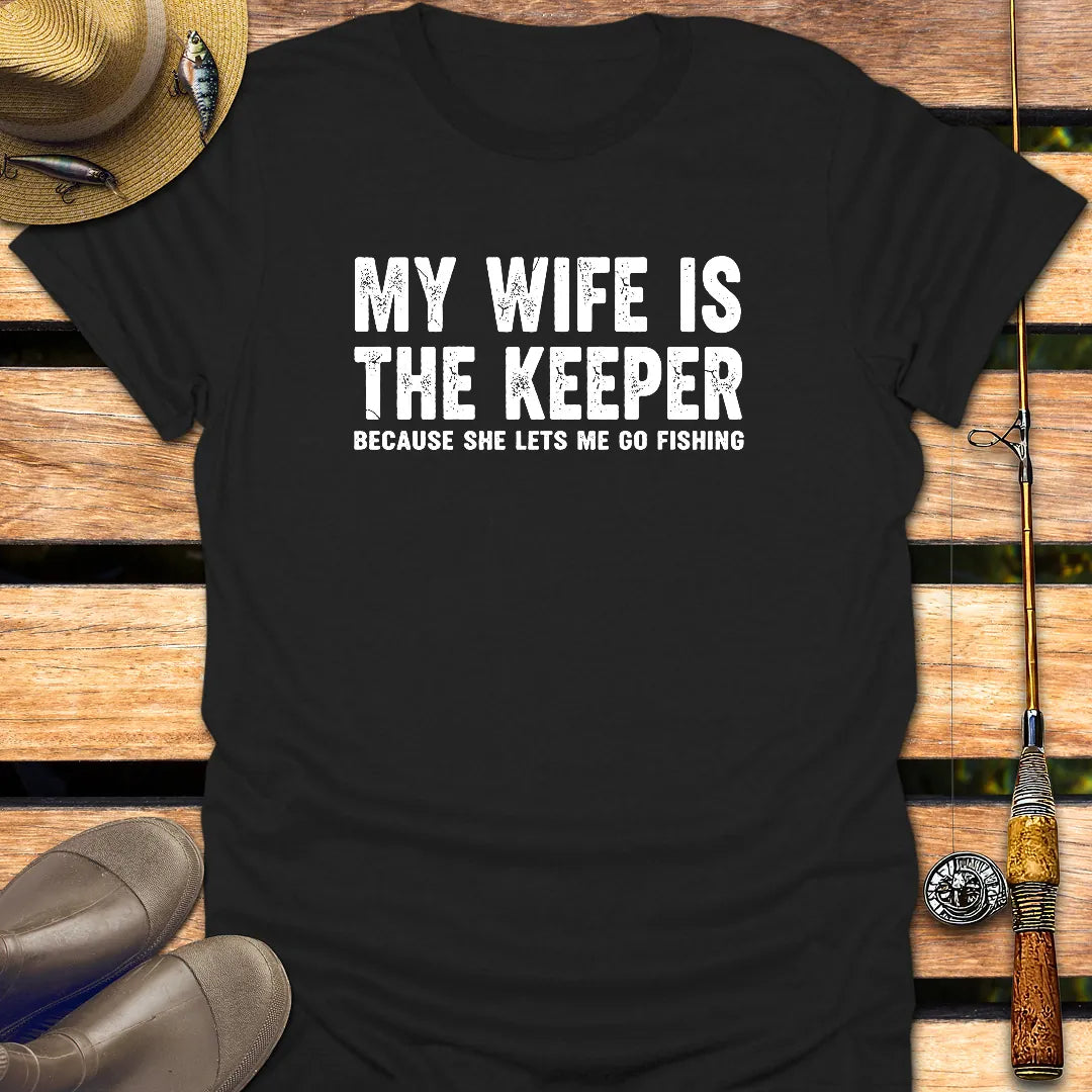 MY WIFE IS KEEPER T-Shirt FISHING T-Shirt Black / S