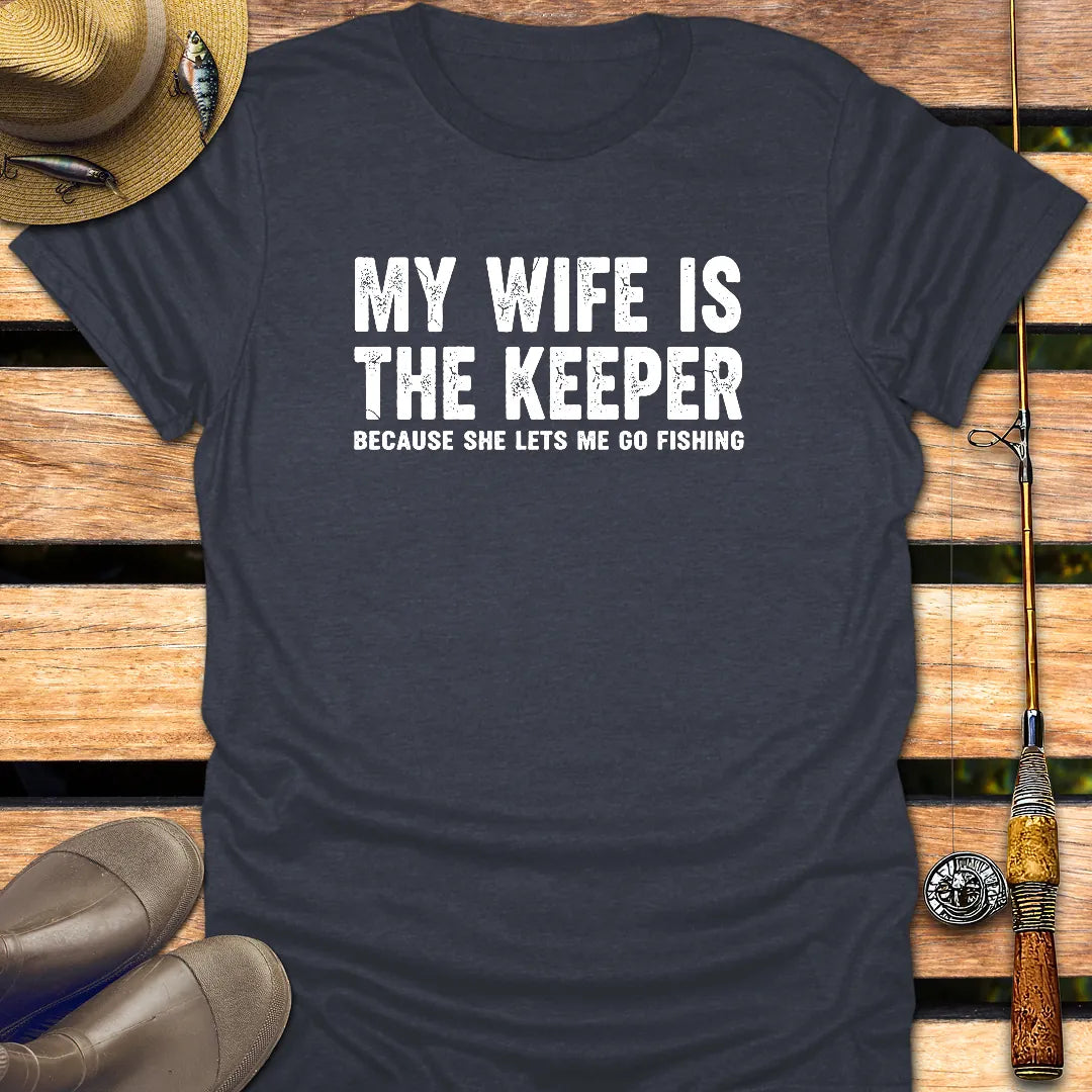 MY WIFE IS KEEPER T-Shirt FISHING T-Shirt Heather Navy / S