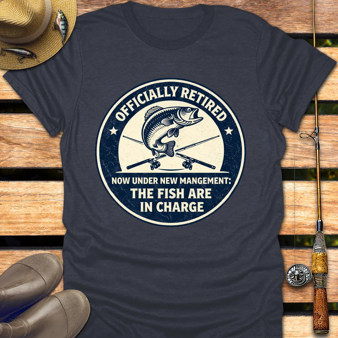 OFFICIALLY RETIRED ANGLER T-Shirt FISHING T-Shirt Heather Navy / S