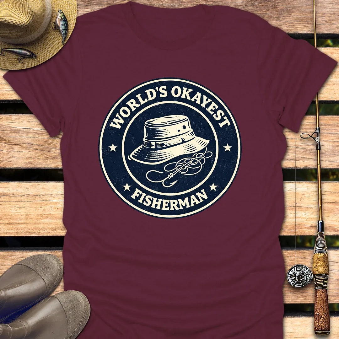 OKAYEST FISHERMAN BADGE T-Shirt FISHING T-Shirt Maroon / S