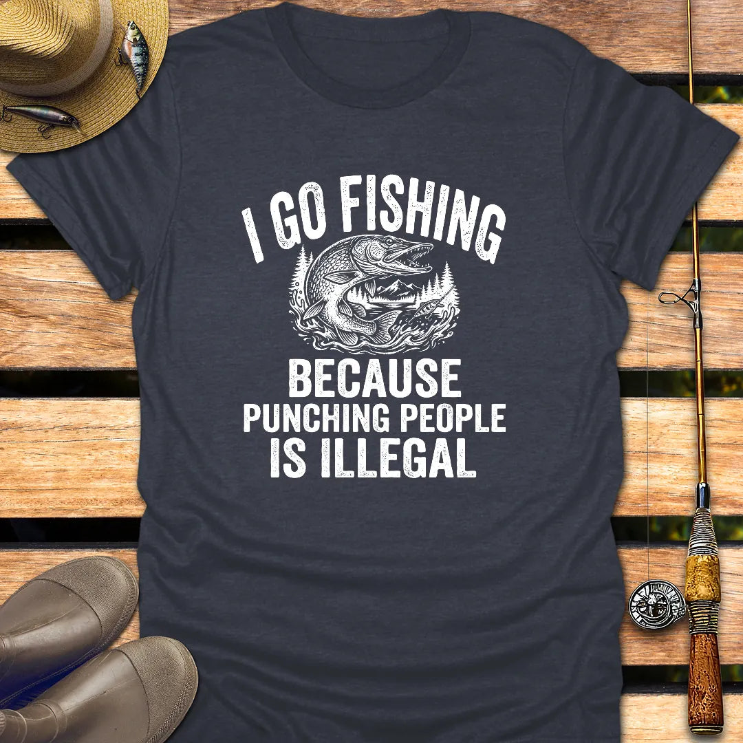 PUNCHING PEOPLE IS ILLEGAL T-Shirt FISHING T-Shirt Heather Navy / S
