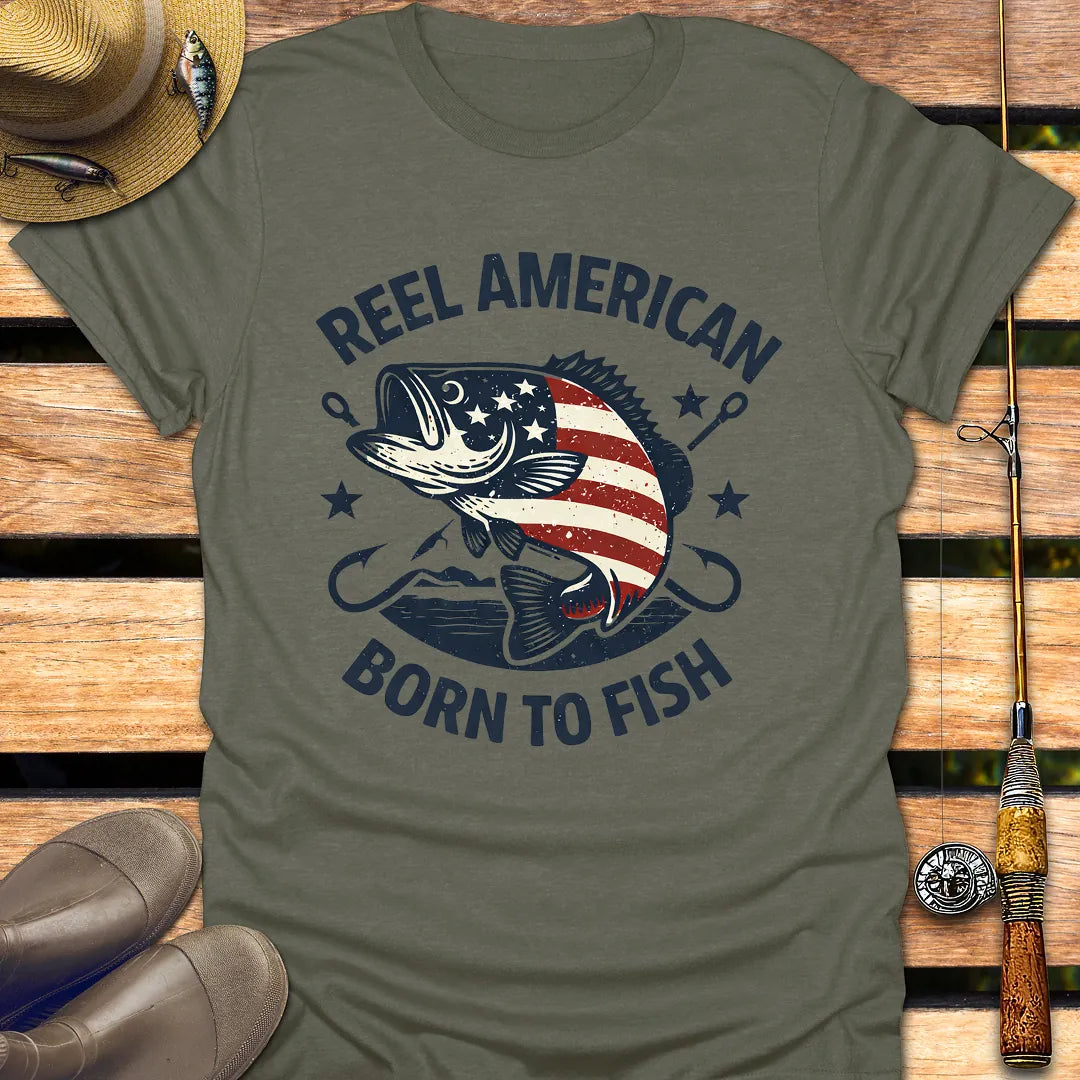 REEL AMERICAN T-Shirt FISHING T-Shirt Heather Military Green / S