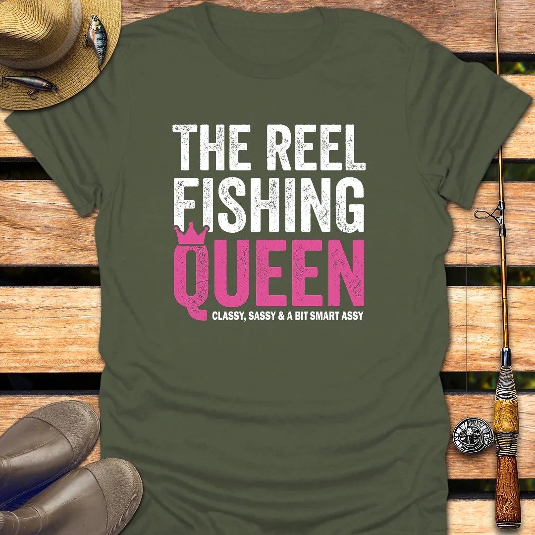 REEL FISHING QUEEN T-Shirt FISHING T-Shirt Military Green / S
