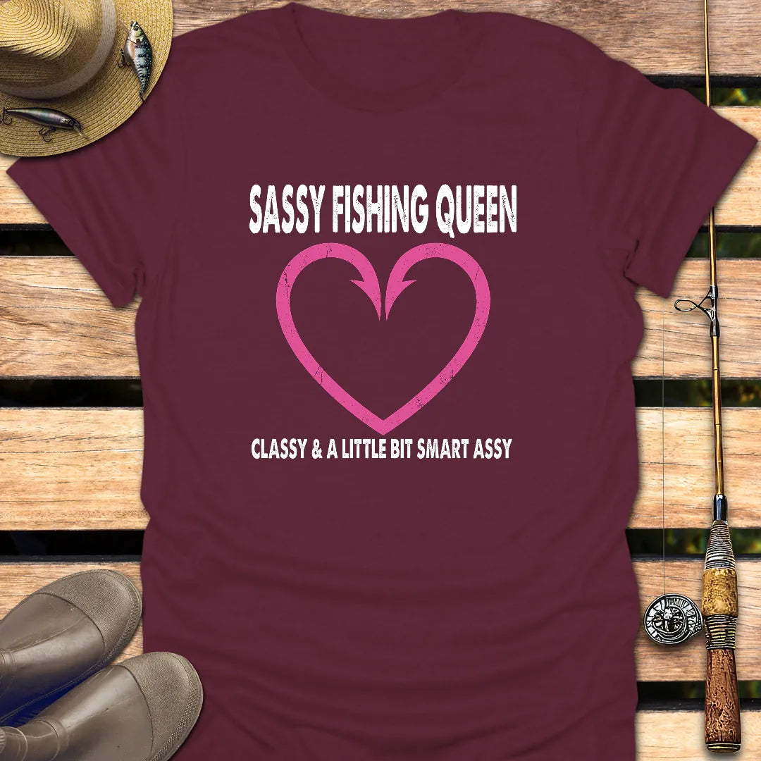 SASSY FISHING QUEEN T-Shirt FISHING T-Shirt Maroon / S