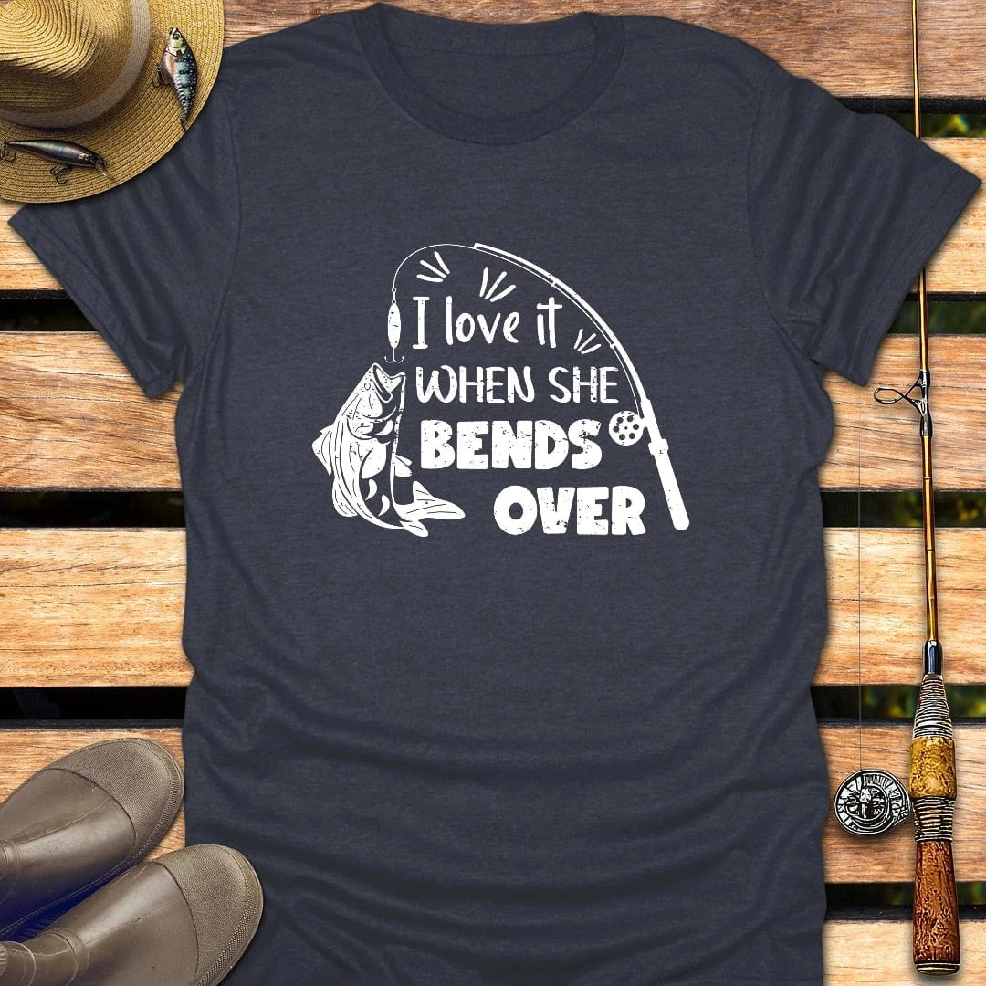 SHE BENDS OVER T-Shirt FISHING T-Shirt Heather Navy / S
