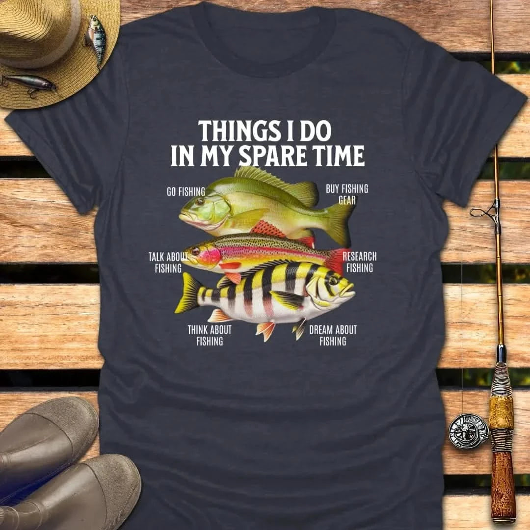 SPARE TIME T-Shirt FISHING T-Shirt Heather Navy / S