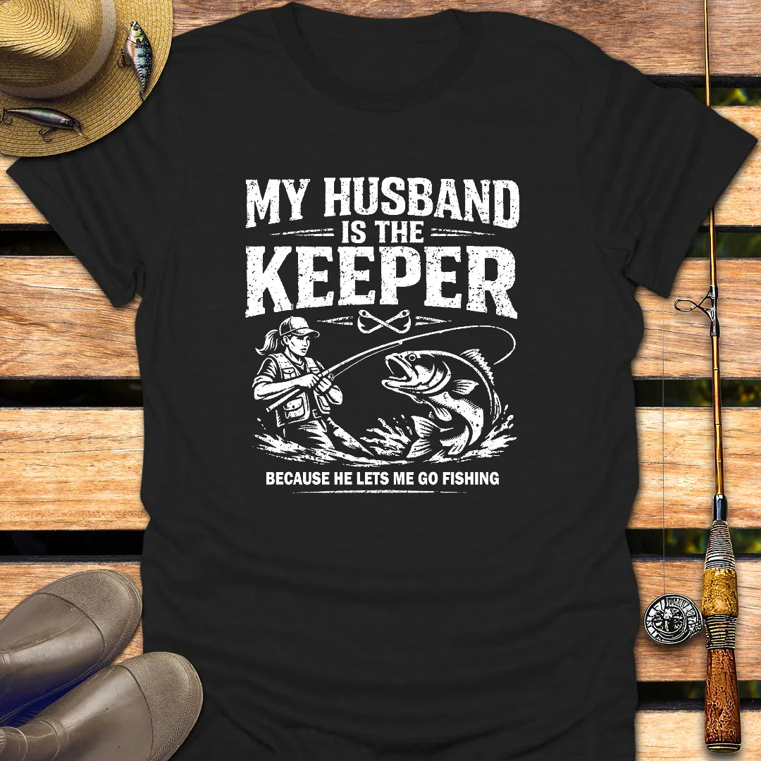 THE KEEPER HUSBAND T-Shirt FISHING T-Shirt Black / S