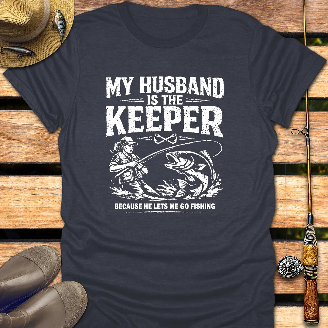 THE KEEPER HUSBAND T-Shirt FISHING T-Shirt Heather Navy / S