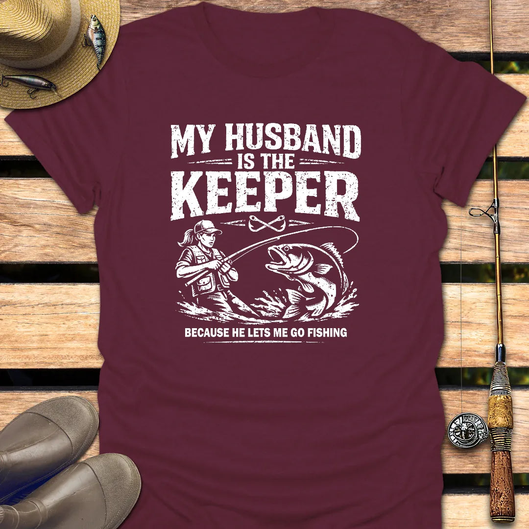THE KEEPER HUSBAND T-Shirt FISHING T-Shirt Maroon / S