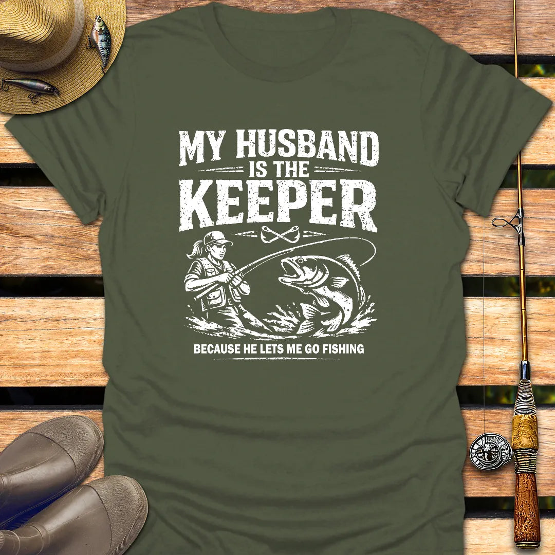 THE KEEPER HUSBAND T-Shirt FISHING T-Shirt Military Green / S