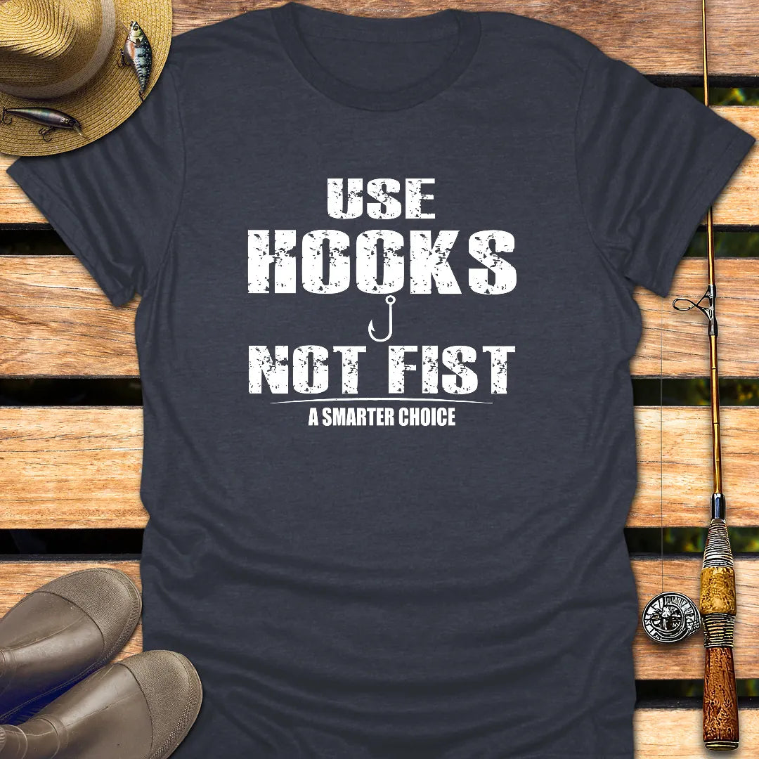 USE HOOKS NOT FIST T-Shirt FISHING T-Shirt Heather Navy / S