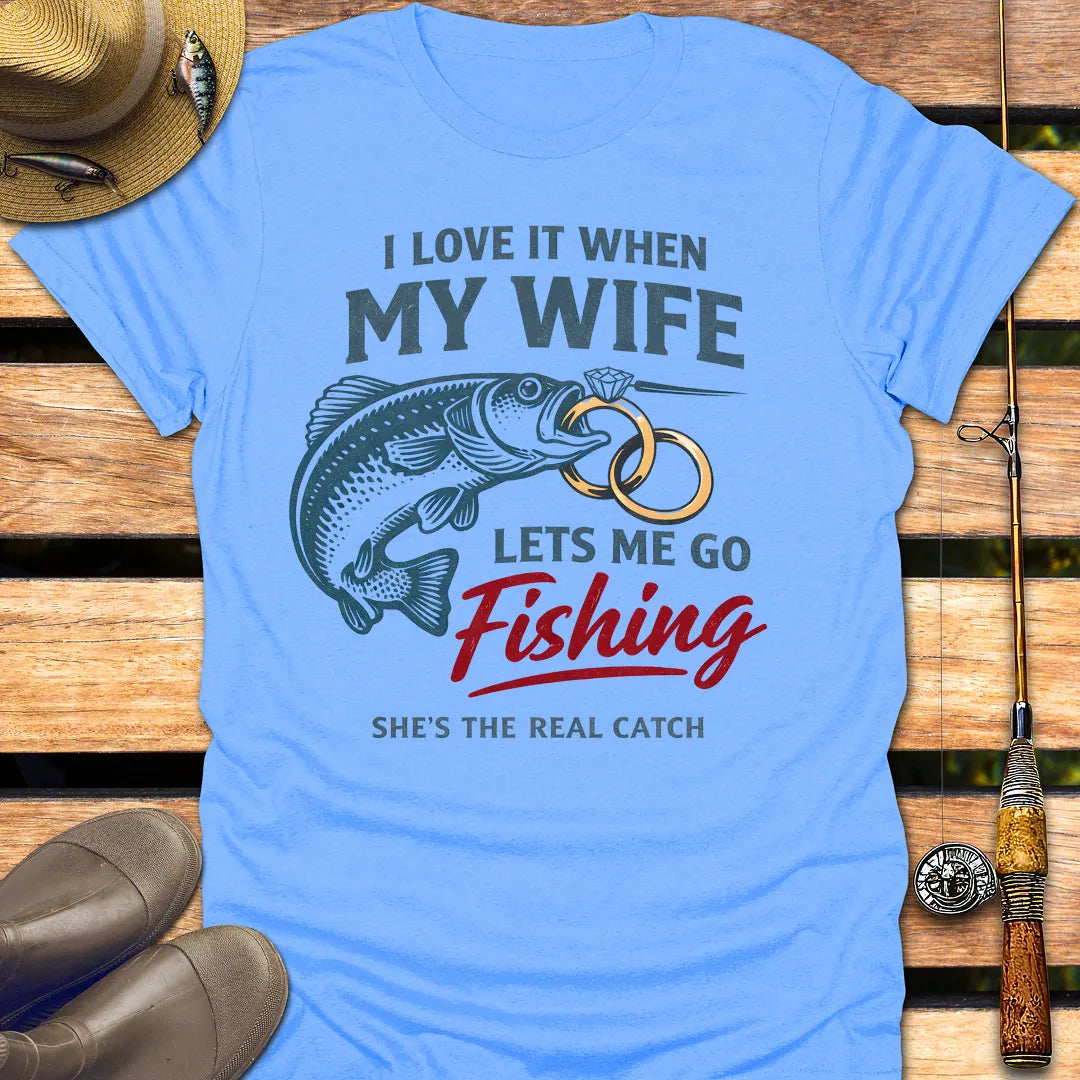 WIFE LETS ME FISH T-Shirt FISHING T-Shirt Carolina Blue / S