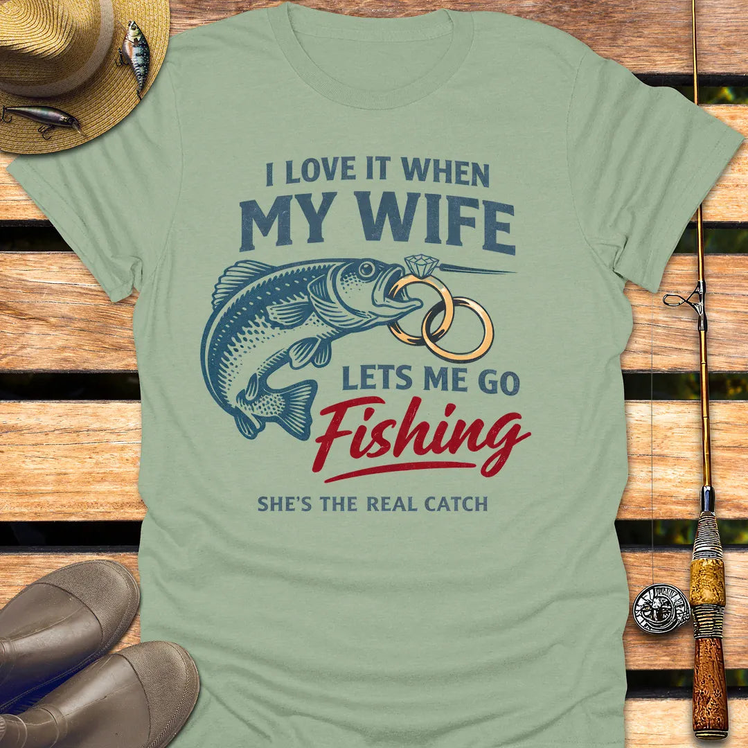 WIFE LETS ME FISH T-Shirt FISHING T-Shirt Sage / S
