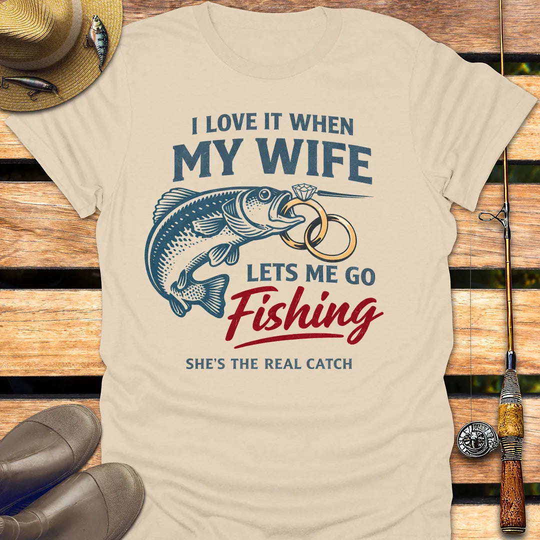 WIFE LETS ME FISH T-Shirt FISHING T-Shirt Sand / S
