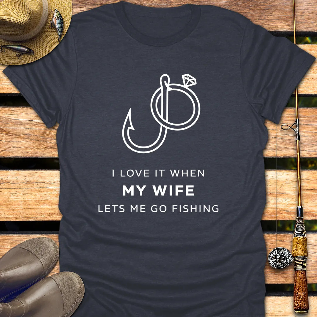 WIFE SAYS FISHING T-Shirt FISHING T-Shirt Heather Navy / S