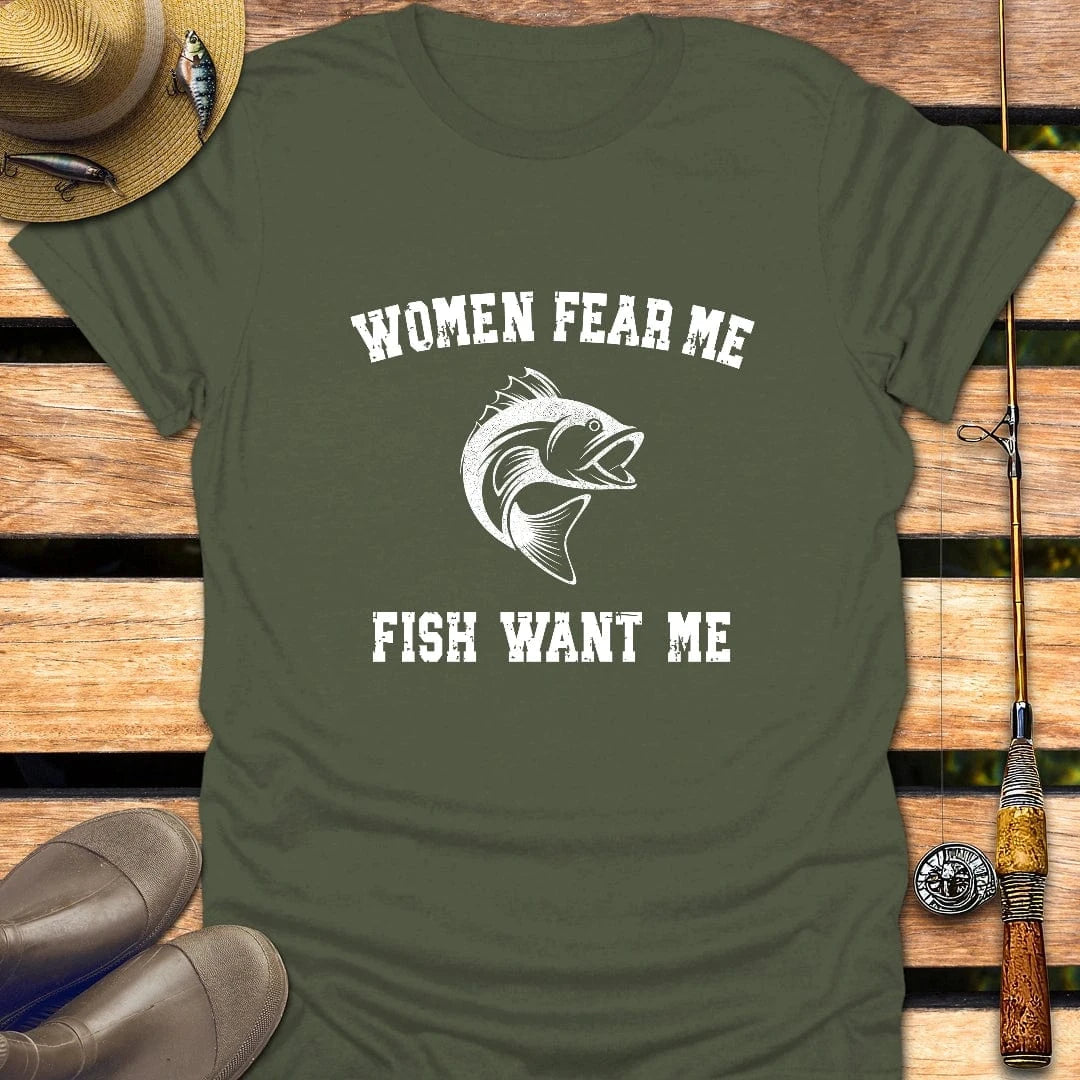 WOMEN FEAR ME T-Shirt FISHING T-Shirt Military Green / S