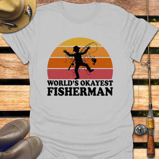 WORLD'S OKAYEST FISHERMAN T-Shirt FISHING T-Shirt Ice Grey / S